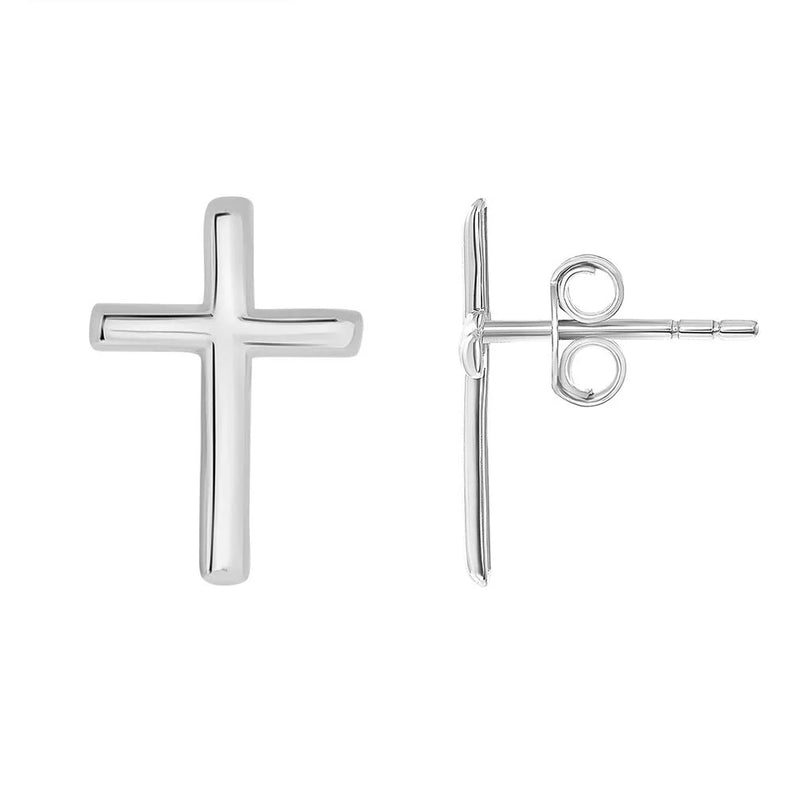 Sterling Silver Plain Cross Stud Earrings
