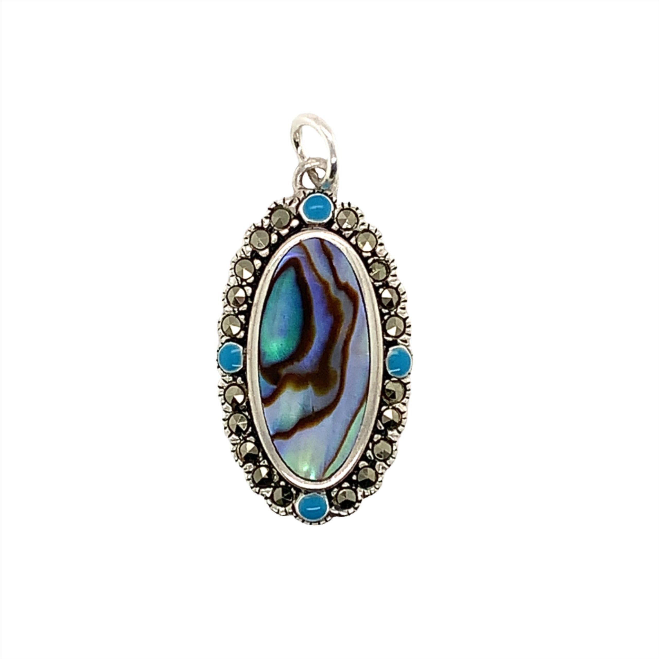 Sterling Silver Oval Rodium Opal Pendant