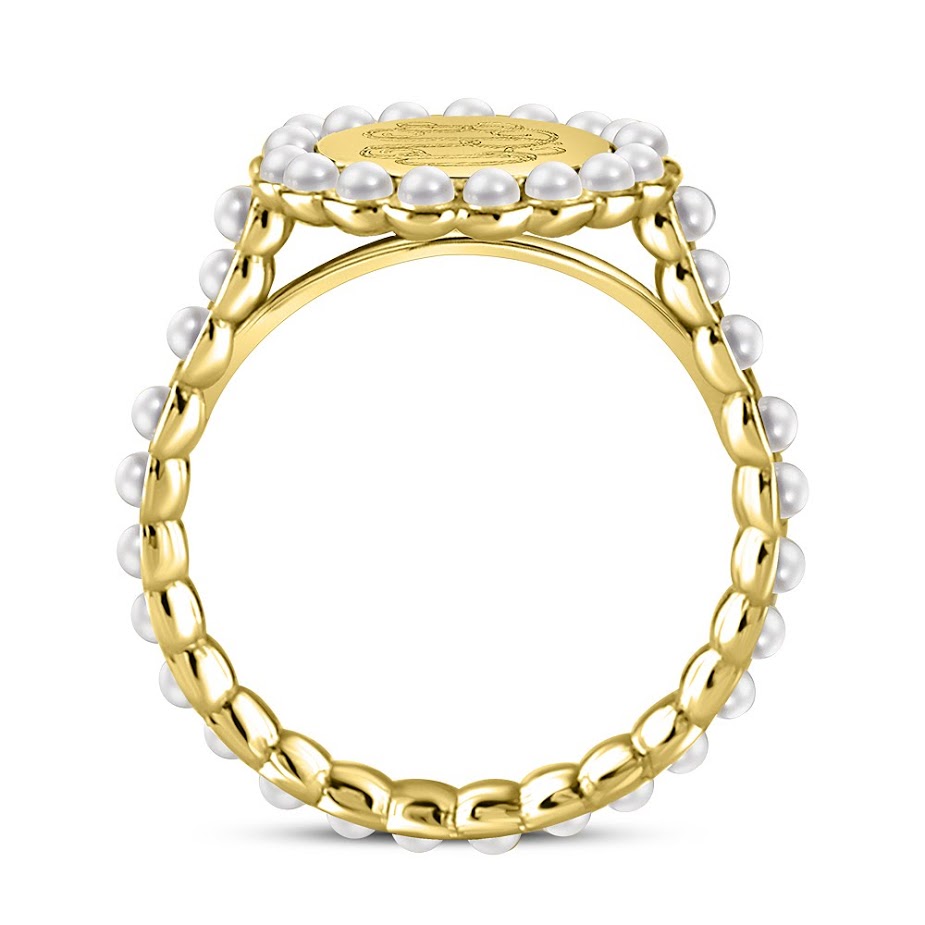 Sterling Silver Engravable Round Ring With Pearls all around