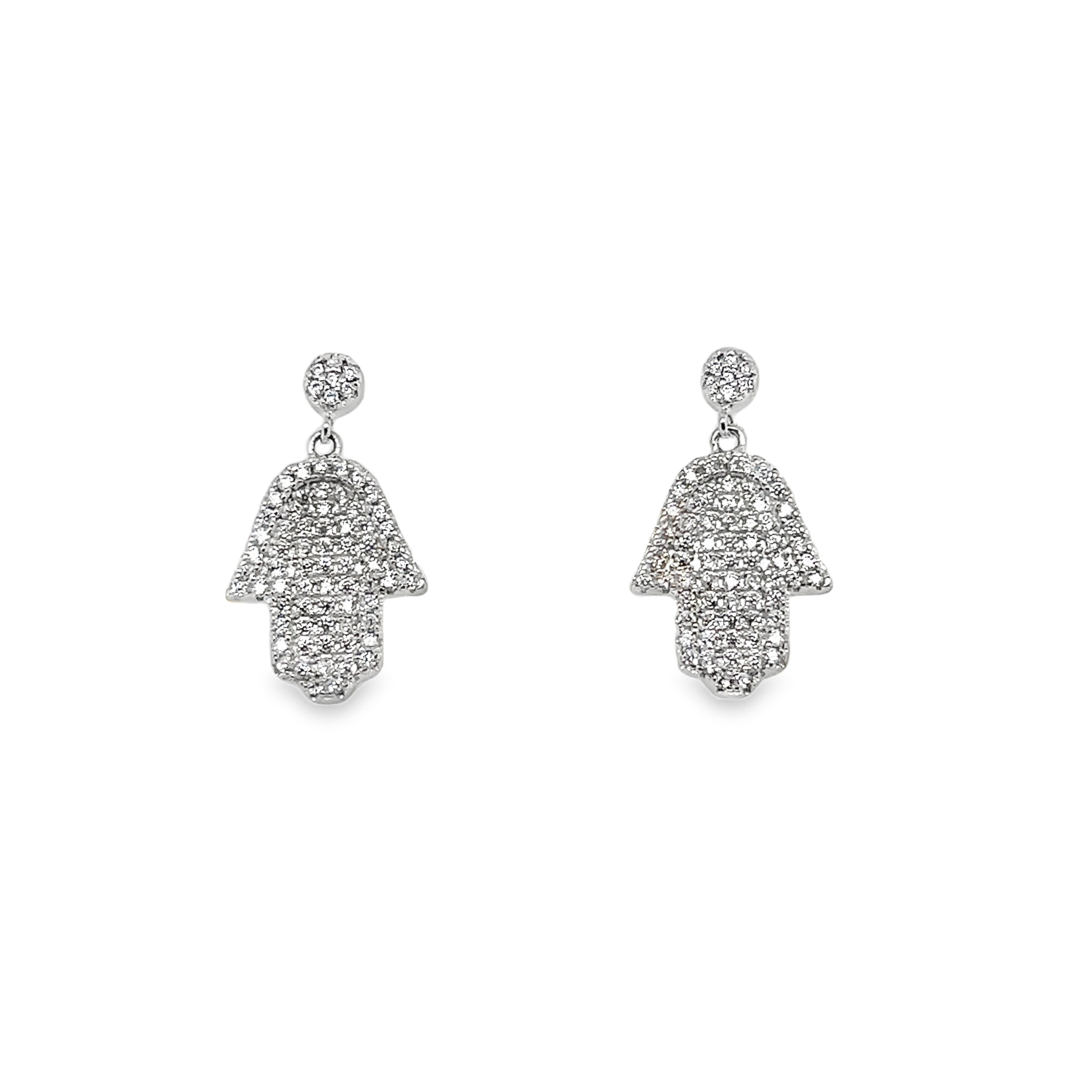 Sterling Silver CZ Hamsa Hand Dangling Post Earrings