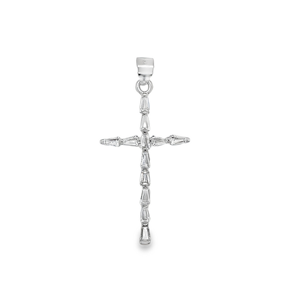 Sterling Silver Baguette CZ Cross Pendant