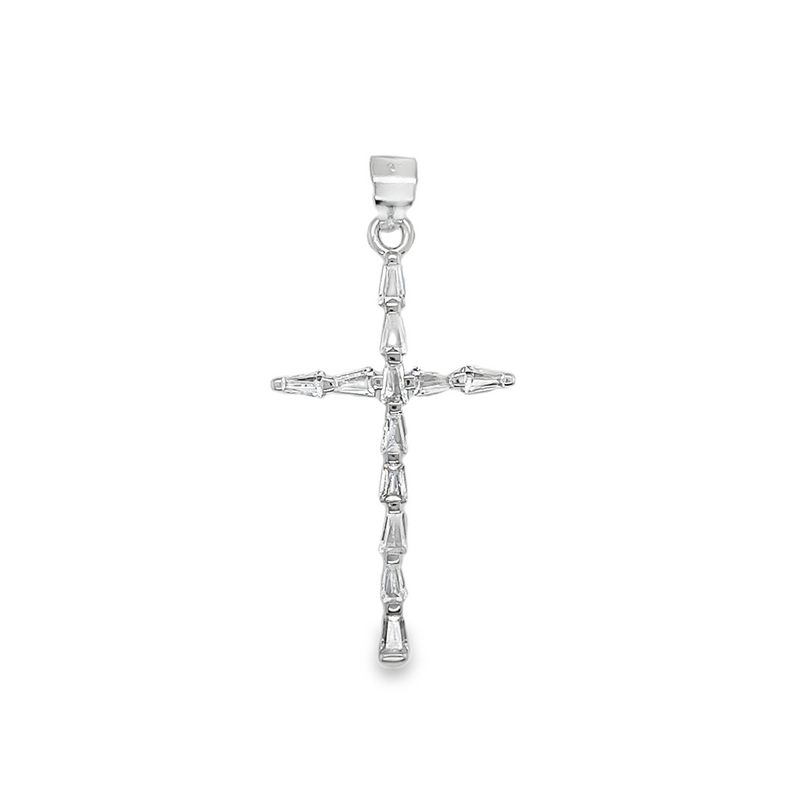 Sterling Silver Baguette CZ Cross Pendant