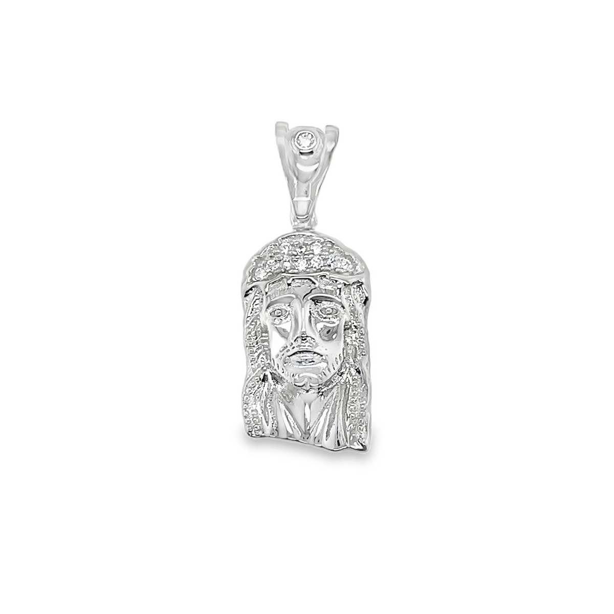 Sterling Silver CZ Jesus Face Pendant