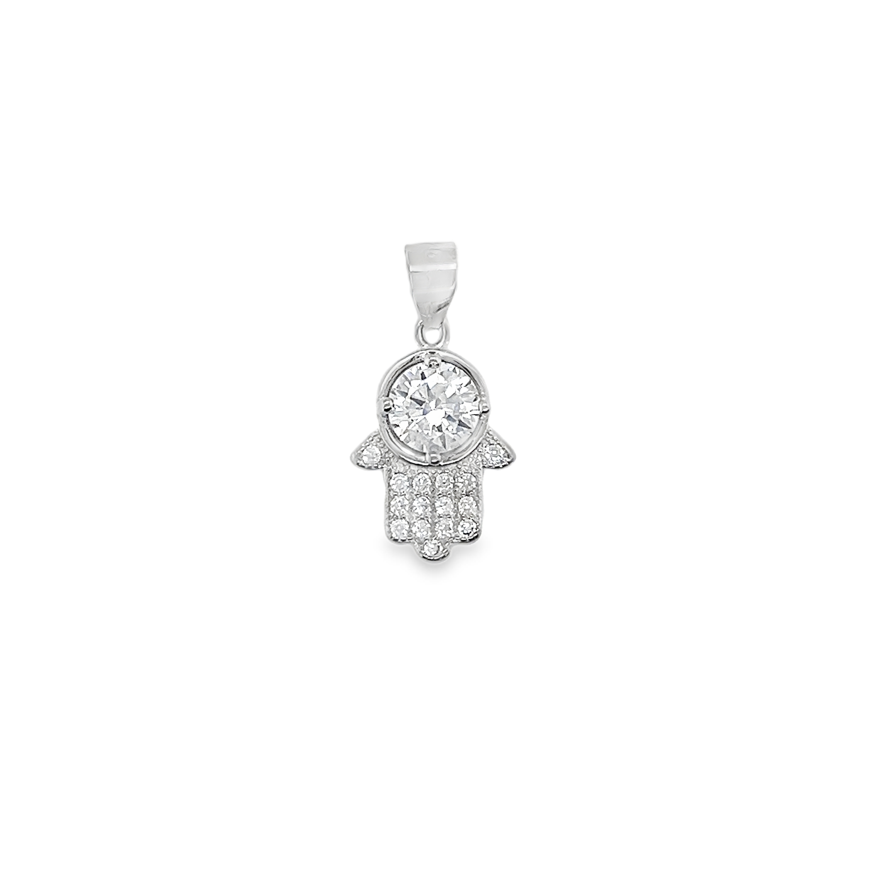 Sterling Silver CZ Hamsa Hand Pendant