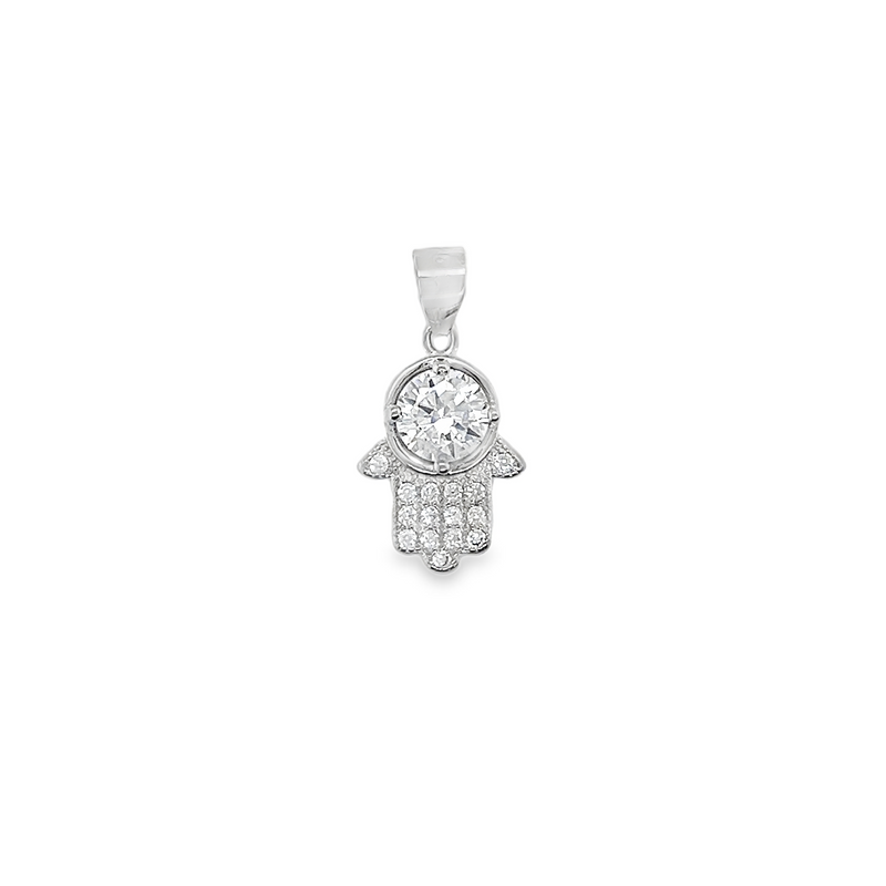 Sterling Silver CZ Hamsa Hand Pendant