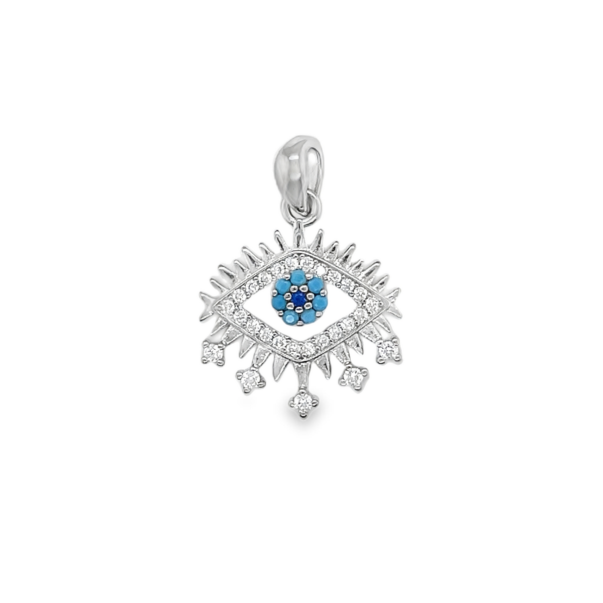 Sterling Silver CZ Clear/Blue Evil Eye Pendant