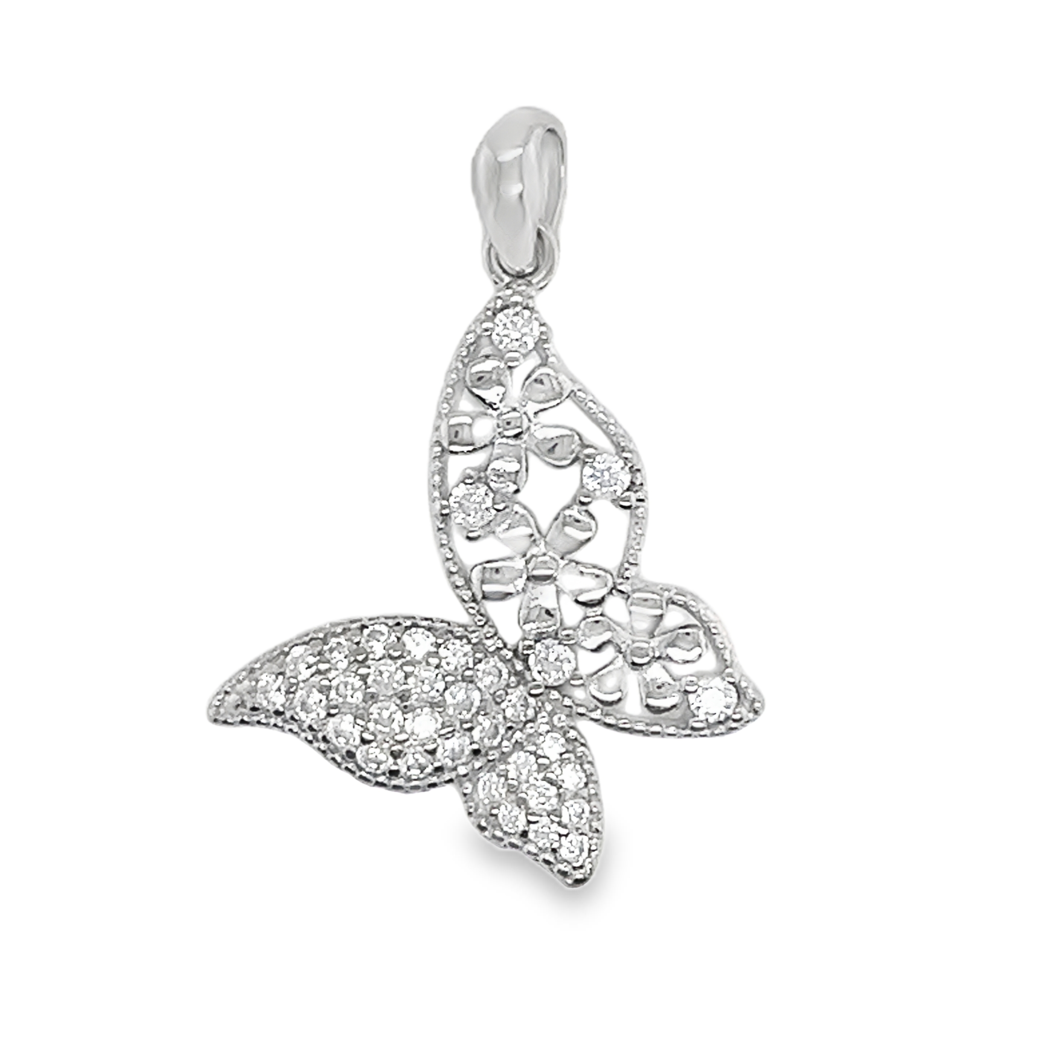 Sterling Silver CZ Flower Butterfly Pendant