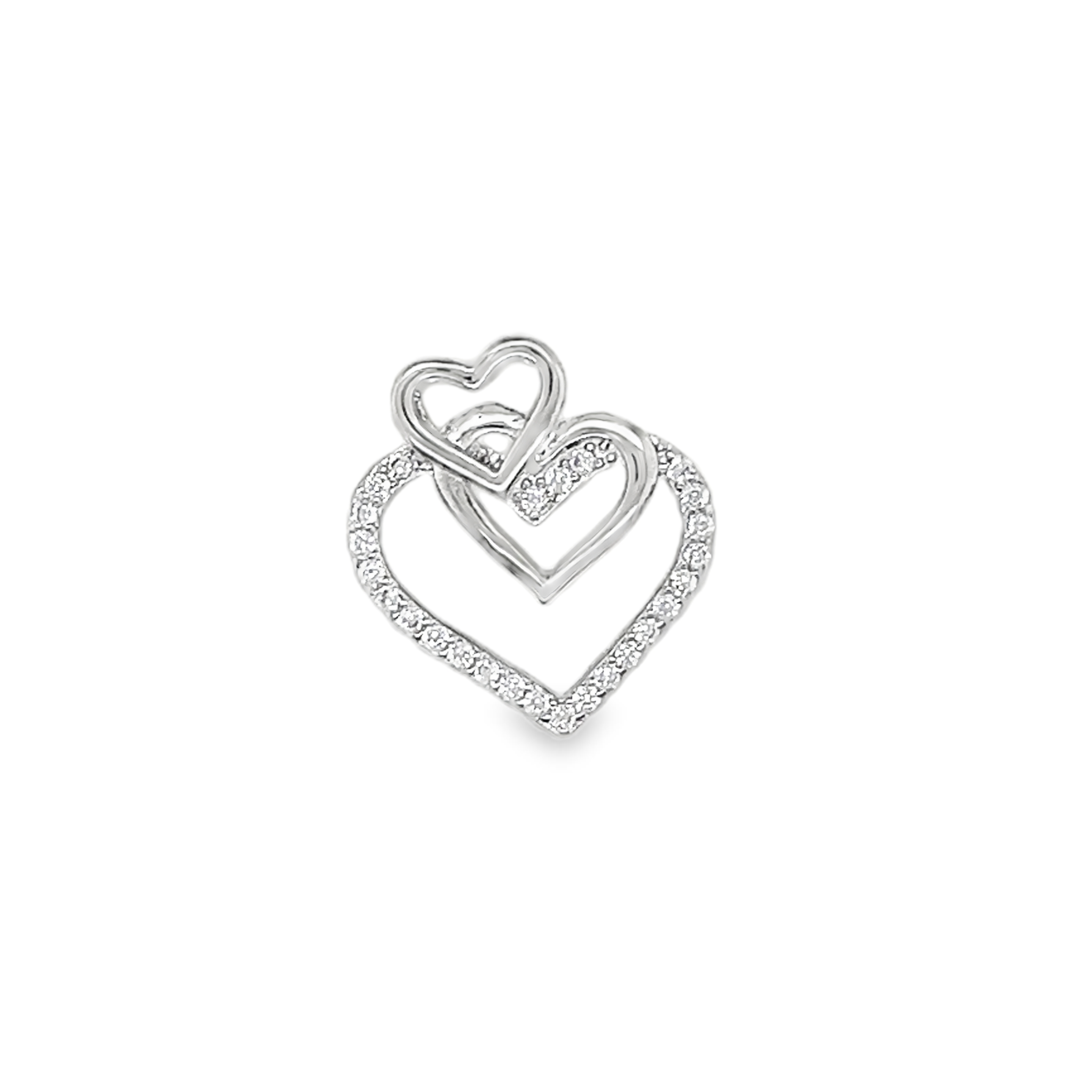 Sterling Silver CZ/Plain Triple Heart Pendant