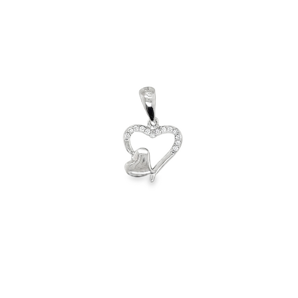 Sterling Silver CZ Double Heart Pendant