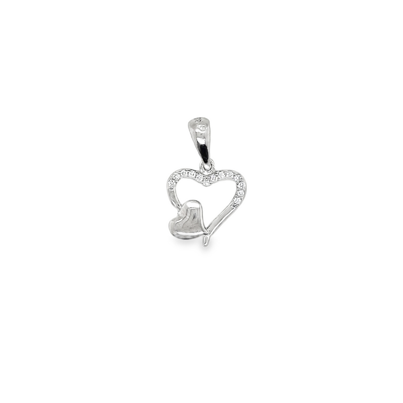Sterling Silver CZ Double Heart Pendant