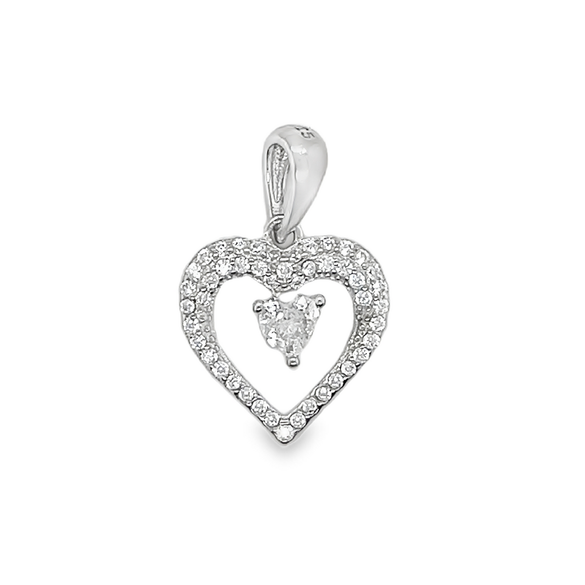 Sterling Silver CZ Heart Pendant