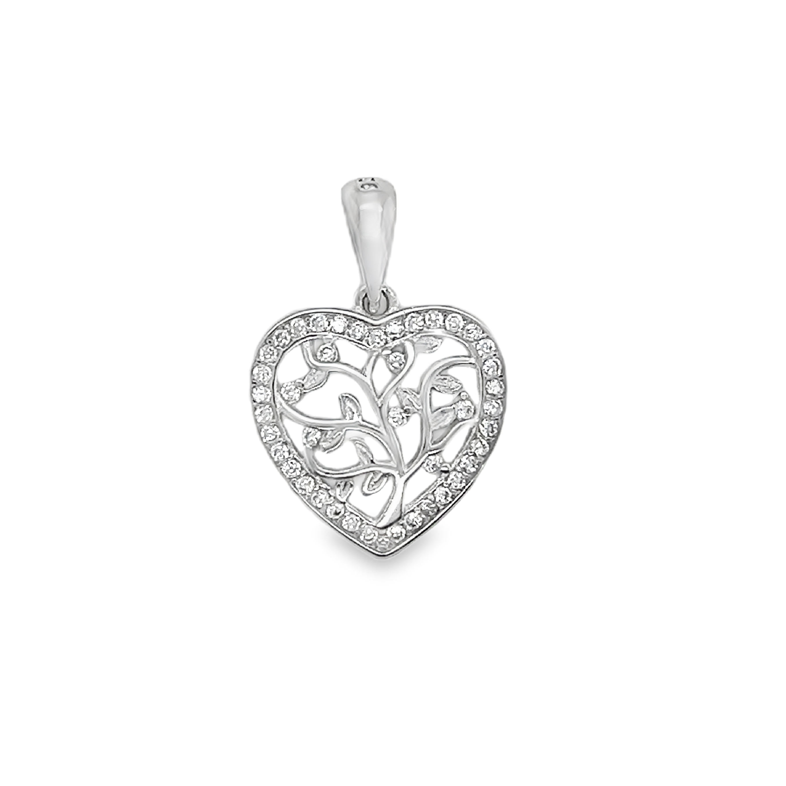 Sterling Silver CZ Tree Of Life Heart Pendant