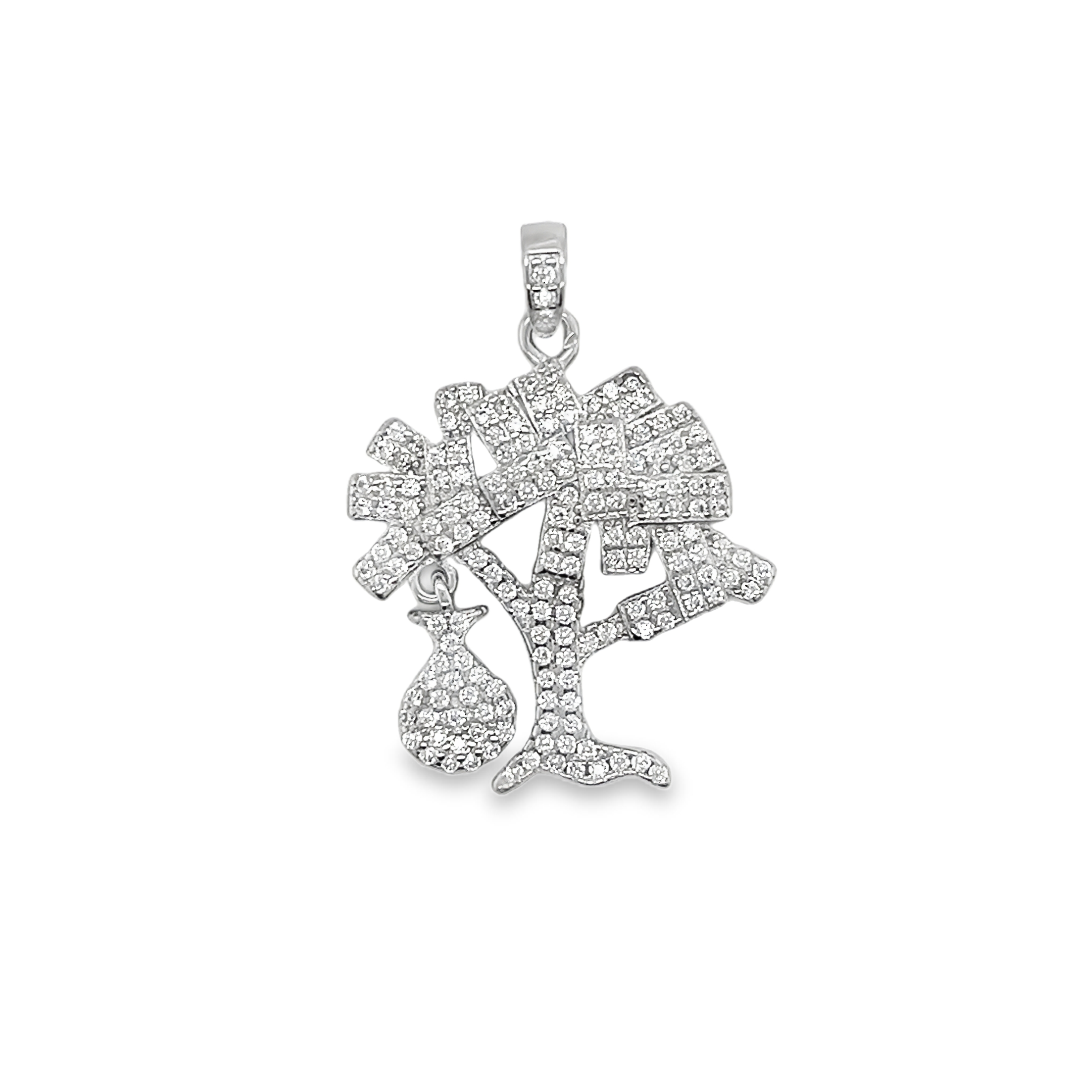 Sterling Silver CZ Money Growing On Tree Pendant