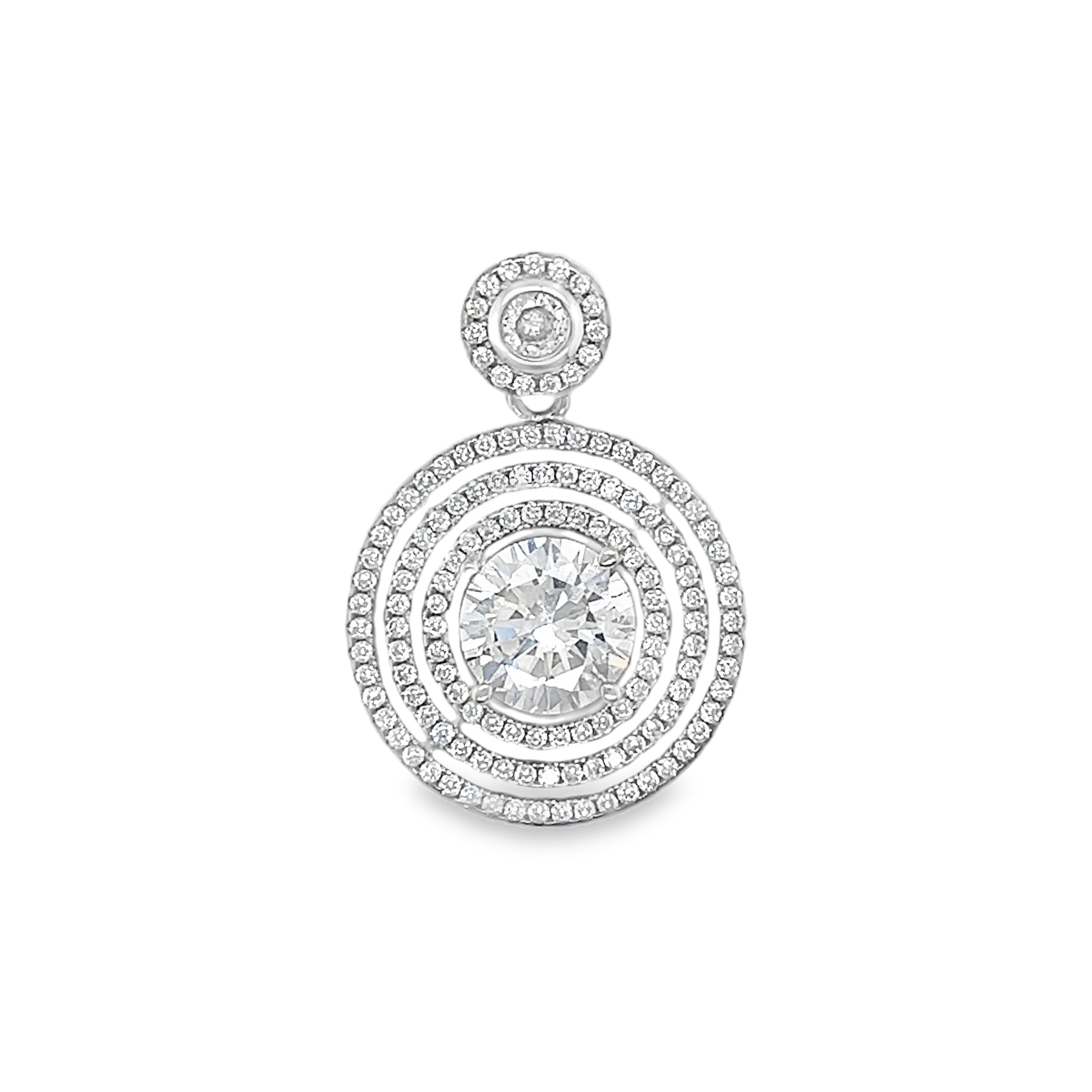 Sterling Silver Elegant CZ Round Triple Halo Pendant