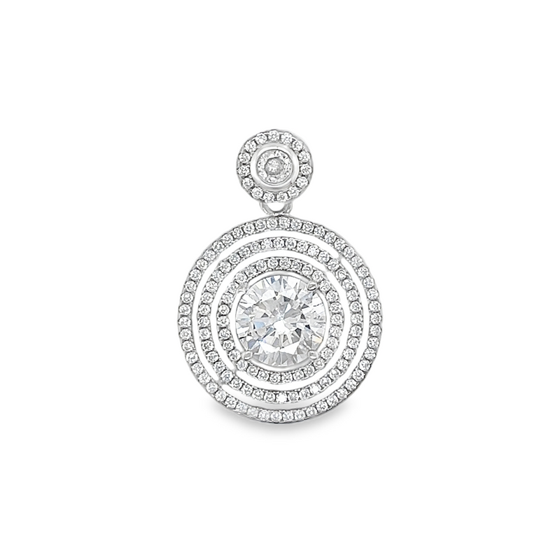 Sterling Silver Elegant CZ Round Triple Halo Pendant