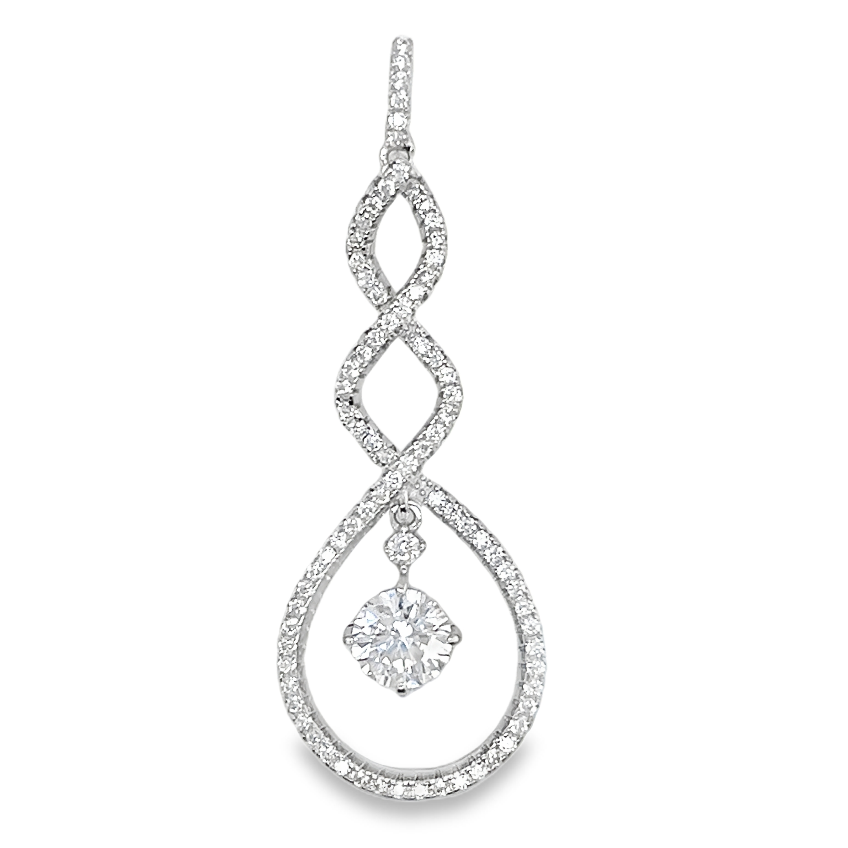 Sterling Silver Large CZ Twisted Teardrop Pendant