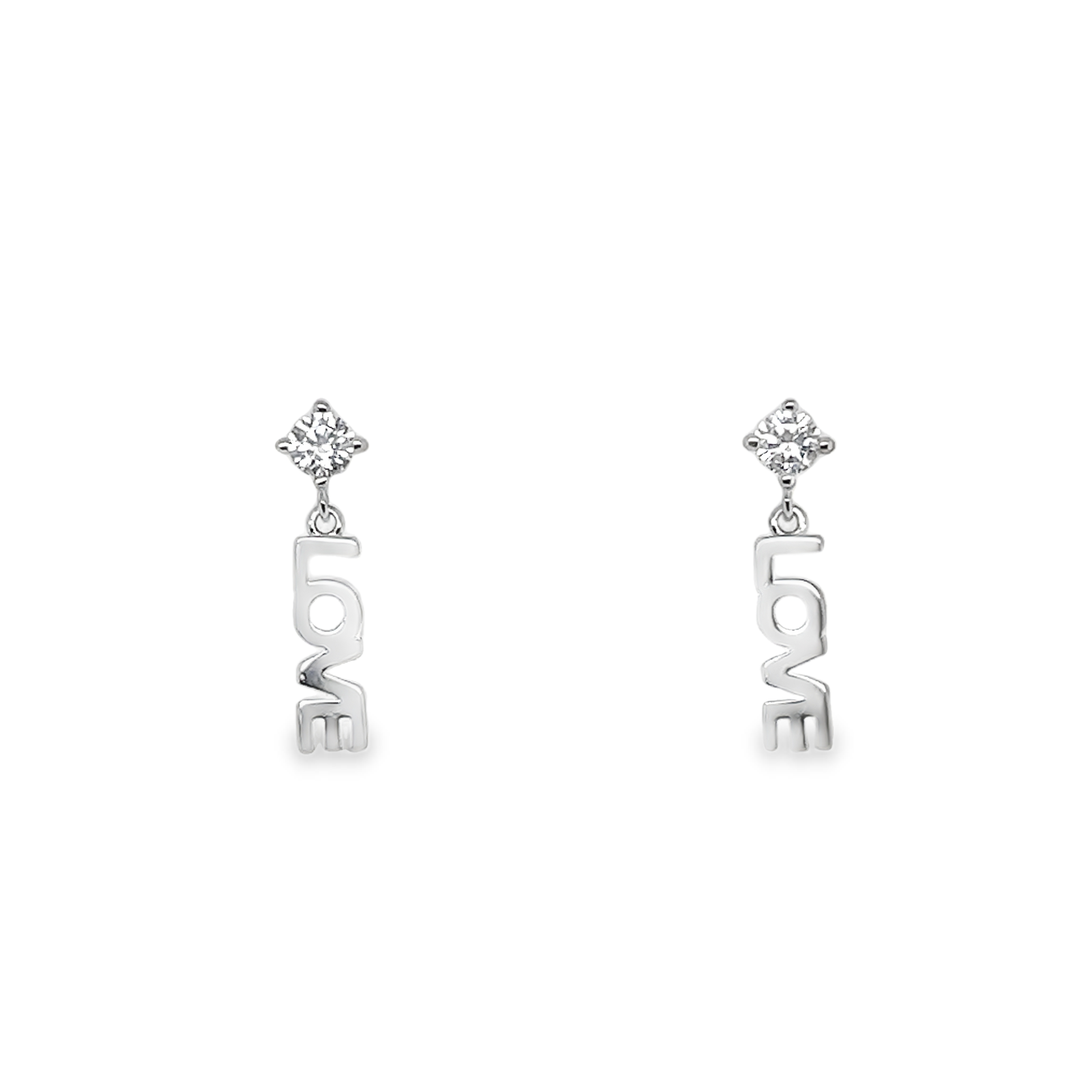 Sterling Silver Cz With Dangling "LOVE" Earrings