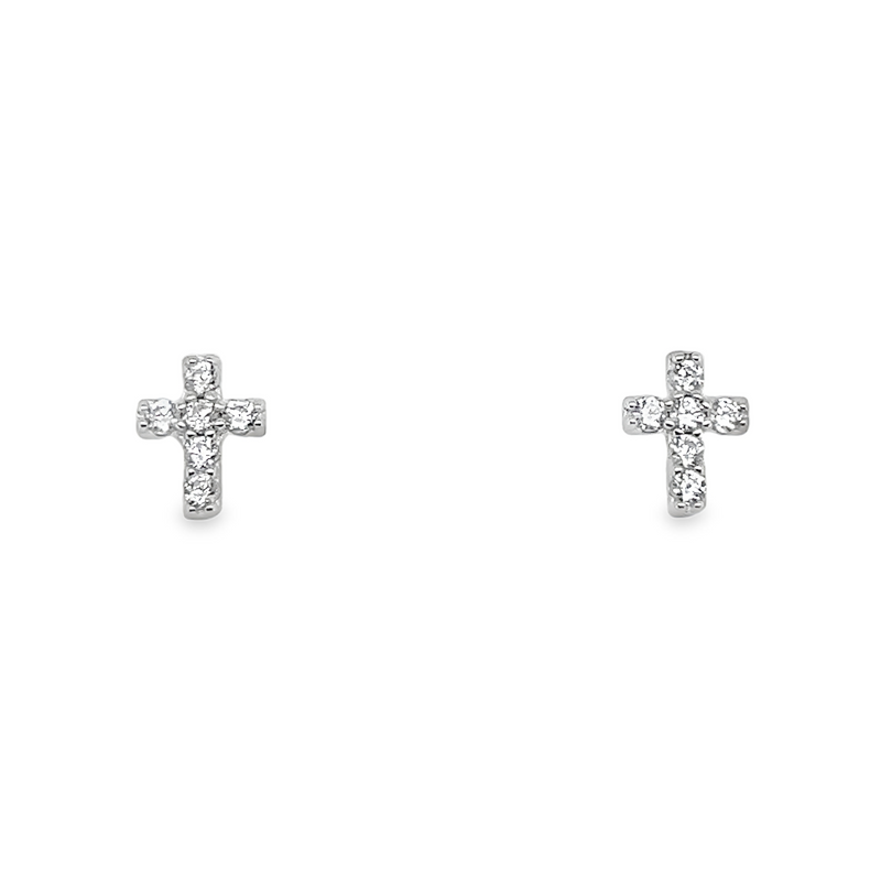 Sterling Silver Small CZ Cross Stud Earrings