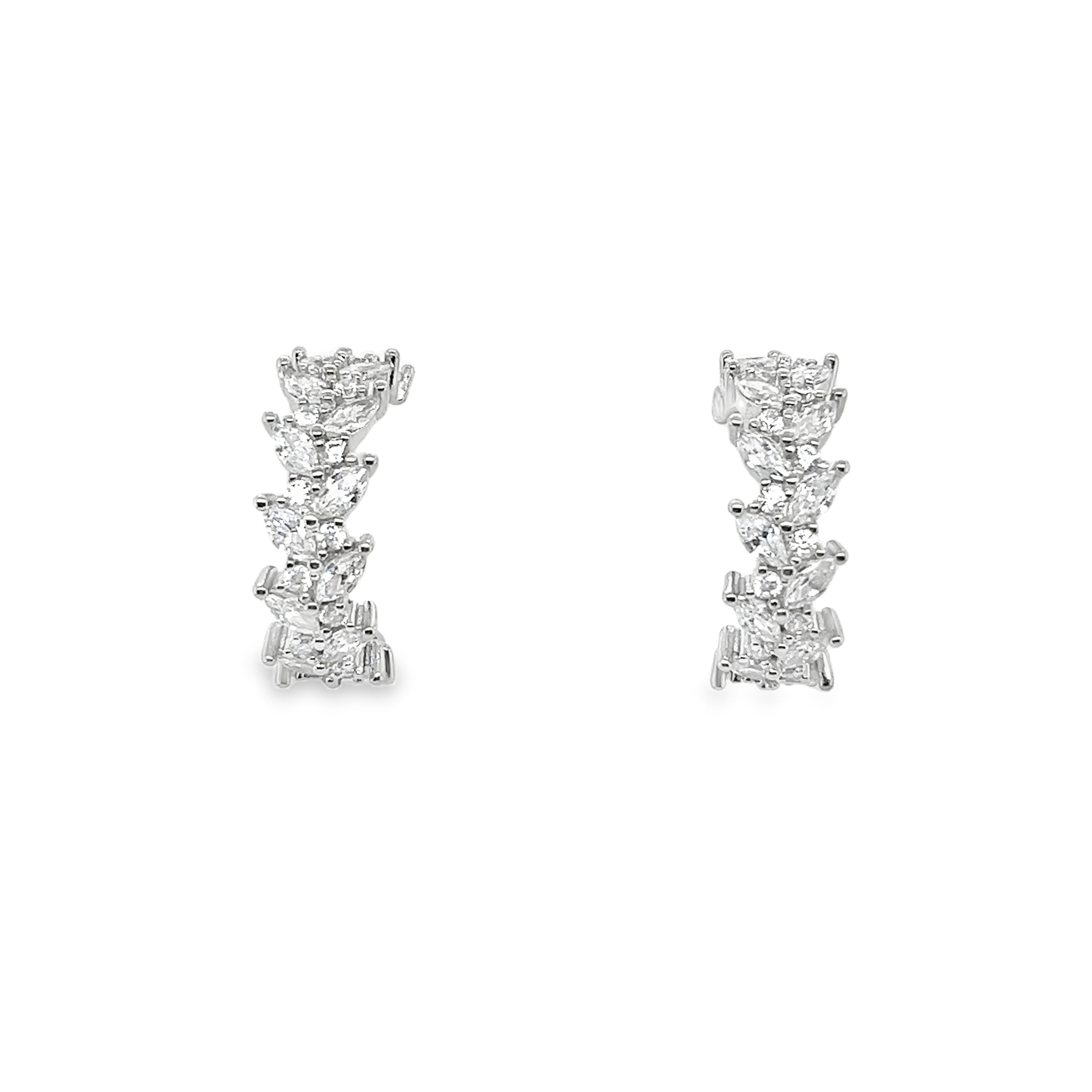 Sterling Silver CZ Cluster Open Huggie Post Earrings