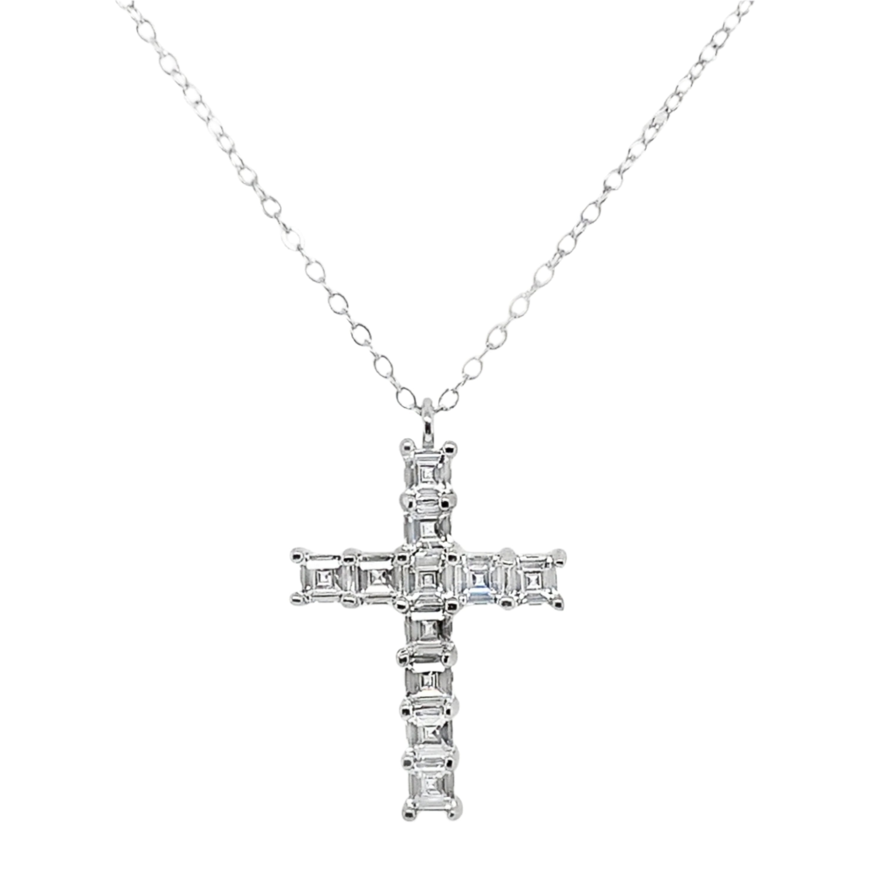 Sterling Silver Asscher Cut CZ Cross Necklace