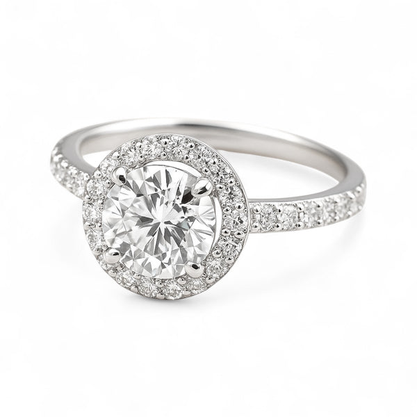 Sterling Silver 1.2CT 7.0MM Moissanite Halo Engagement Ring