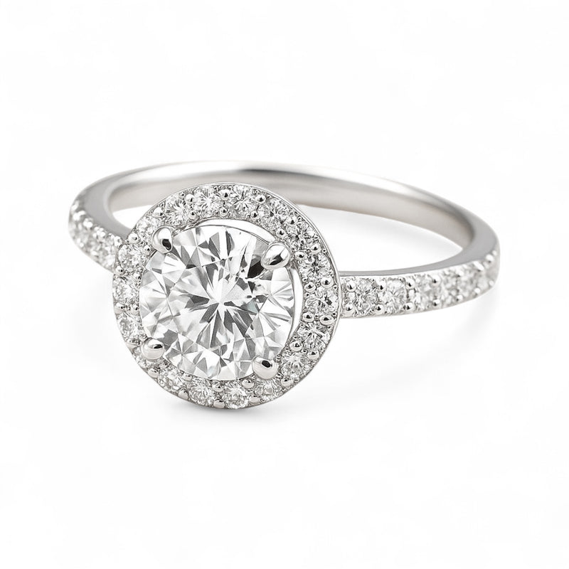 Sterling Silver 1.2CT 7.0MM Moissanite Halo Engagement Ring