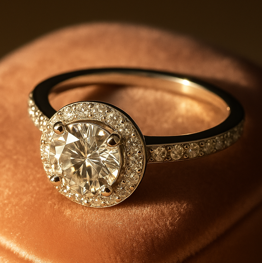 Sterling Silver 1.2CT 7.0MM Moissanite Halo Engagement Ring