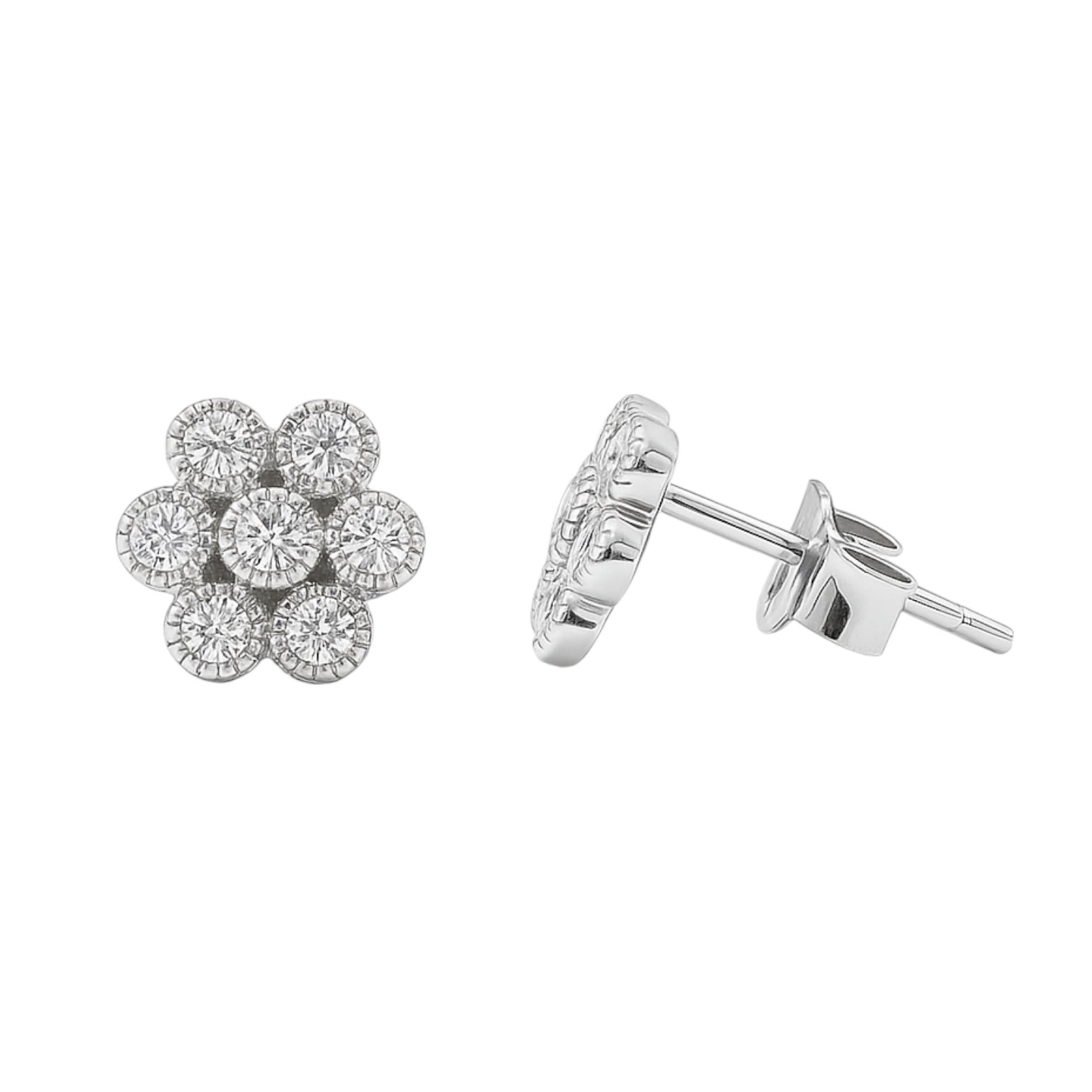 Sterling Silver CZ Flower Stud Earrings
