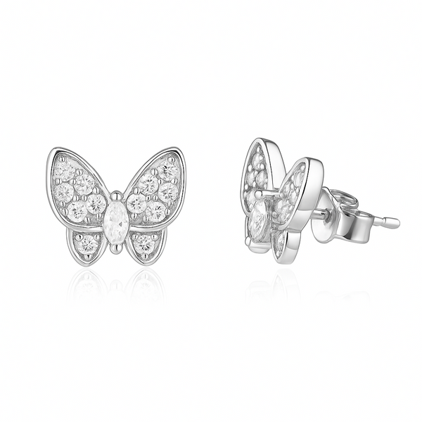 Sterling Silver CZ Butterfly Stud Earrings