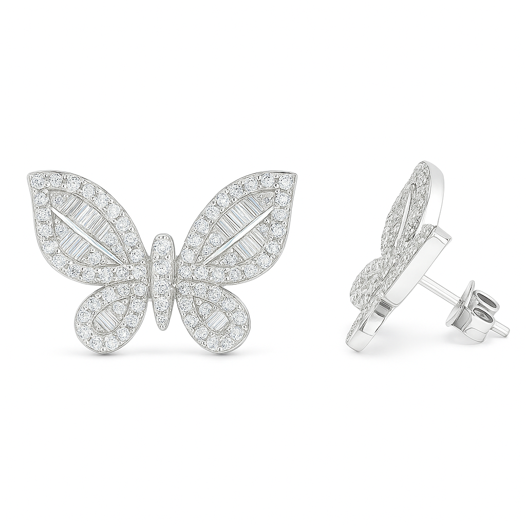 Sterling Silver CZ Butterfly Stud Earrings