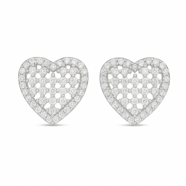 Sterling Silver CZ Heart Stud Earrings