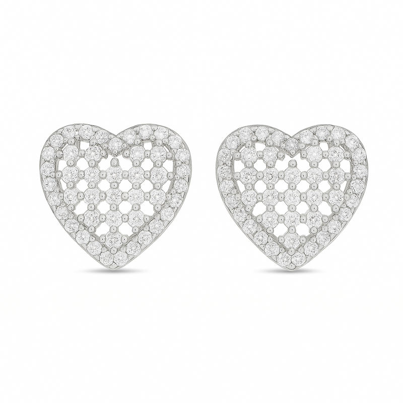Sterling Silver CZ Heart Stud Earrings