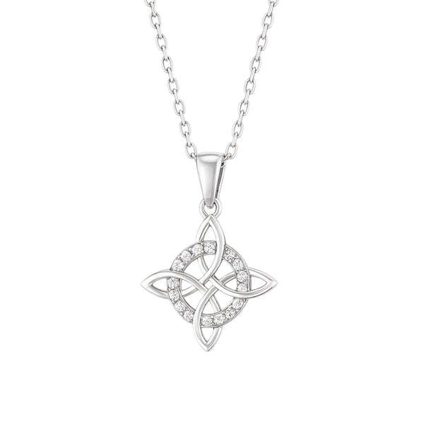 Sterling Silver Quaternary Celtic Knot CZ Necklace