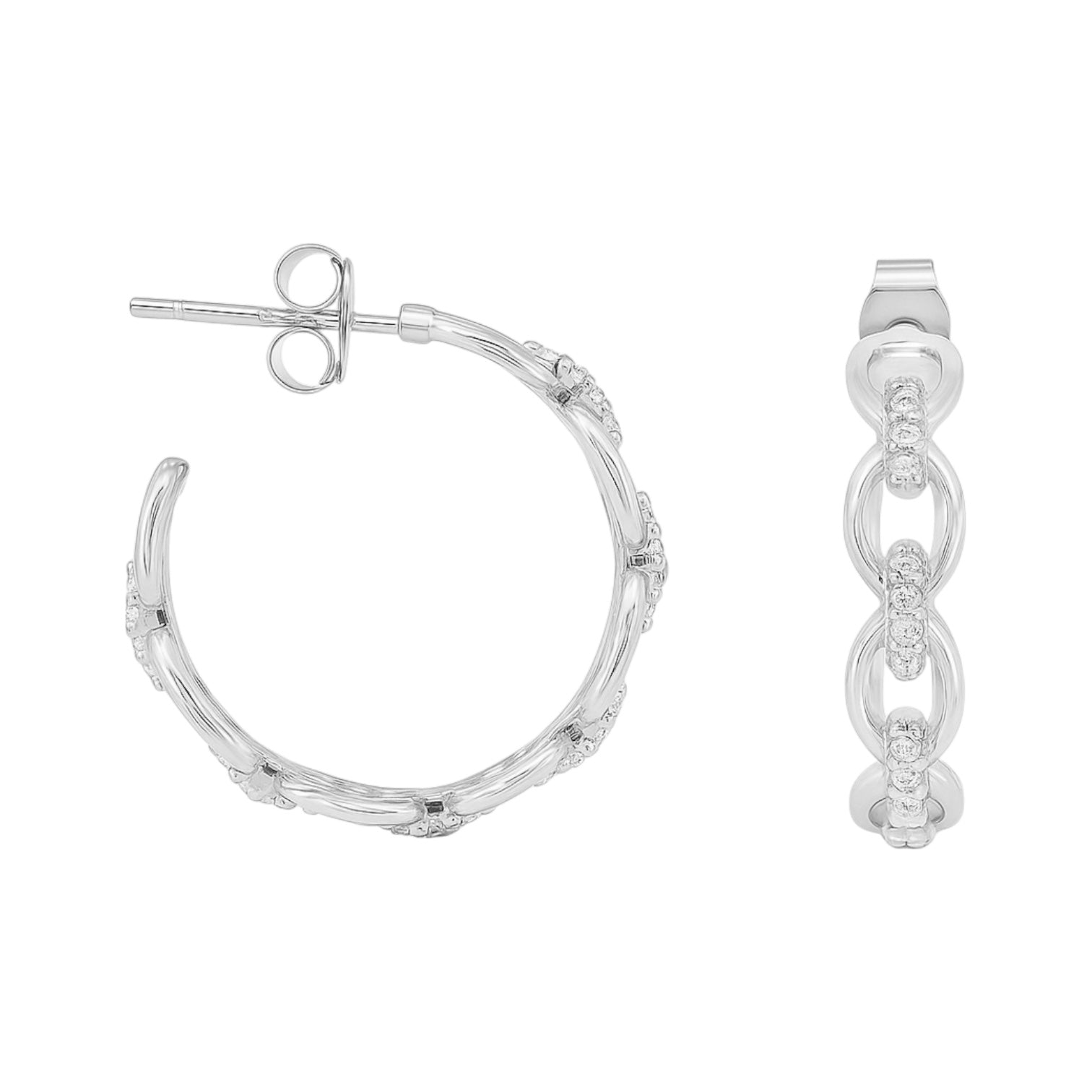 Sterling Silver Moissanite Oval Link Post Hoop Earrings