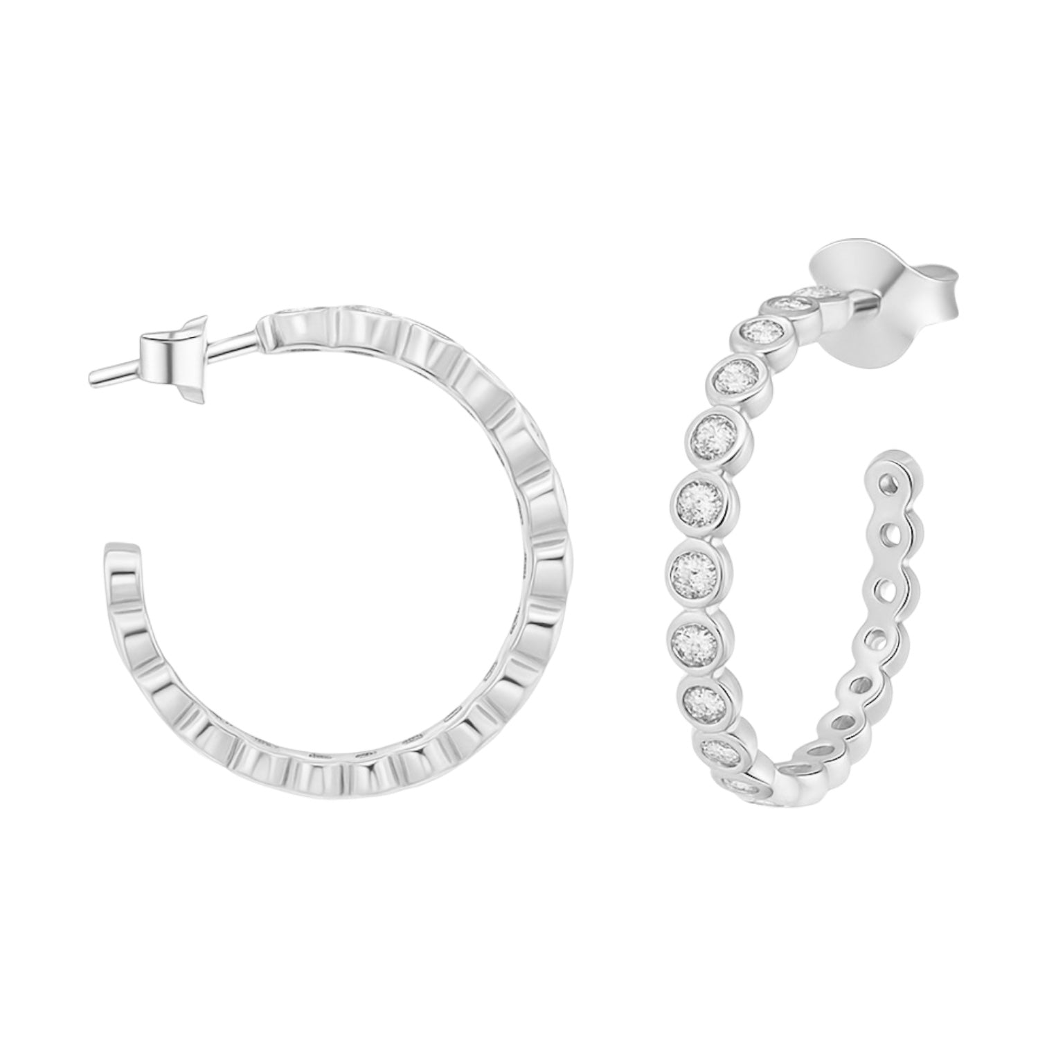 Sterling Silver Moissanite Bubble Nickel Sized (21mm) Open Hoop Earrings