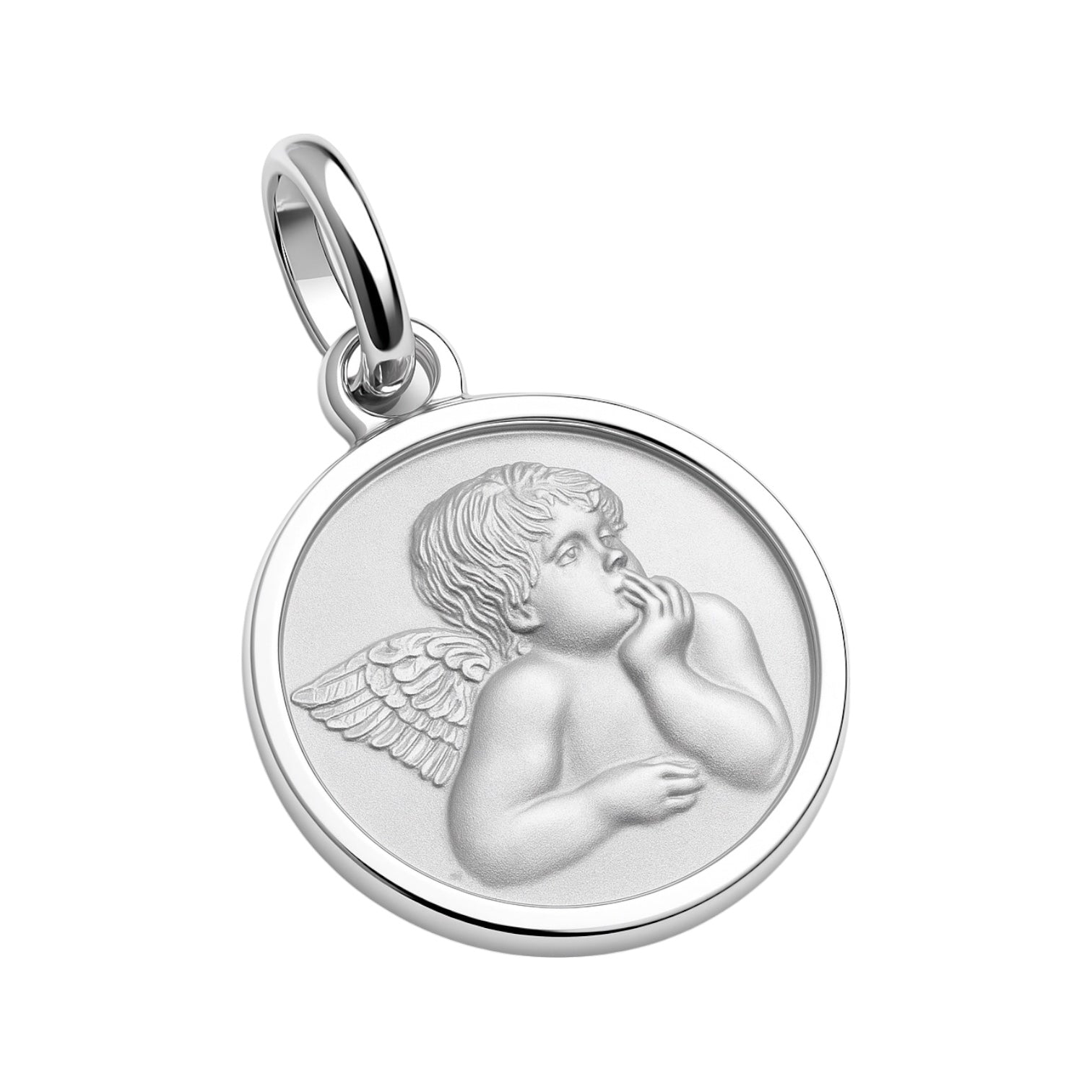 Sterling Silver Round Angel Pendant