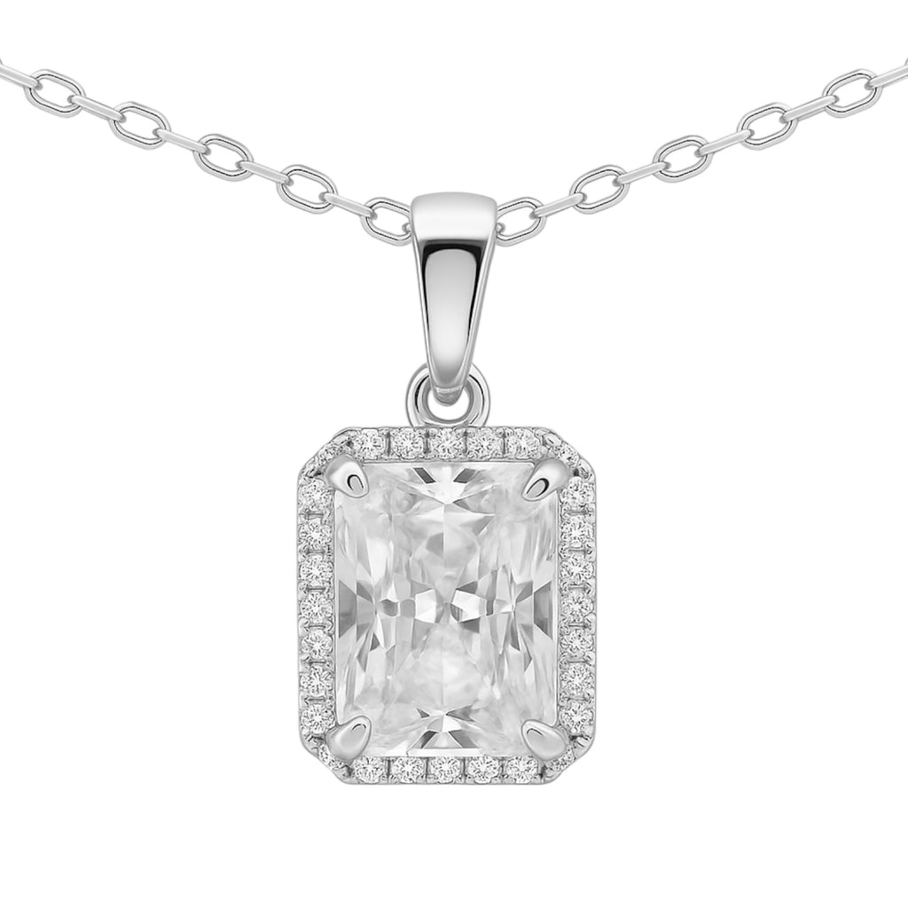Sterling Silver 3.0CT Radiant Cut Halo Moissanite Necklace
