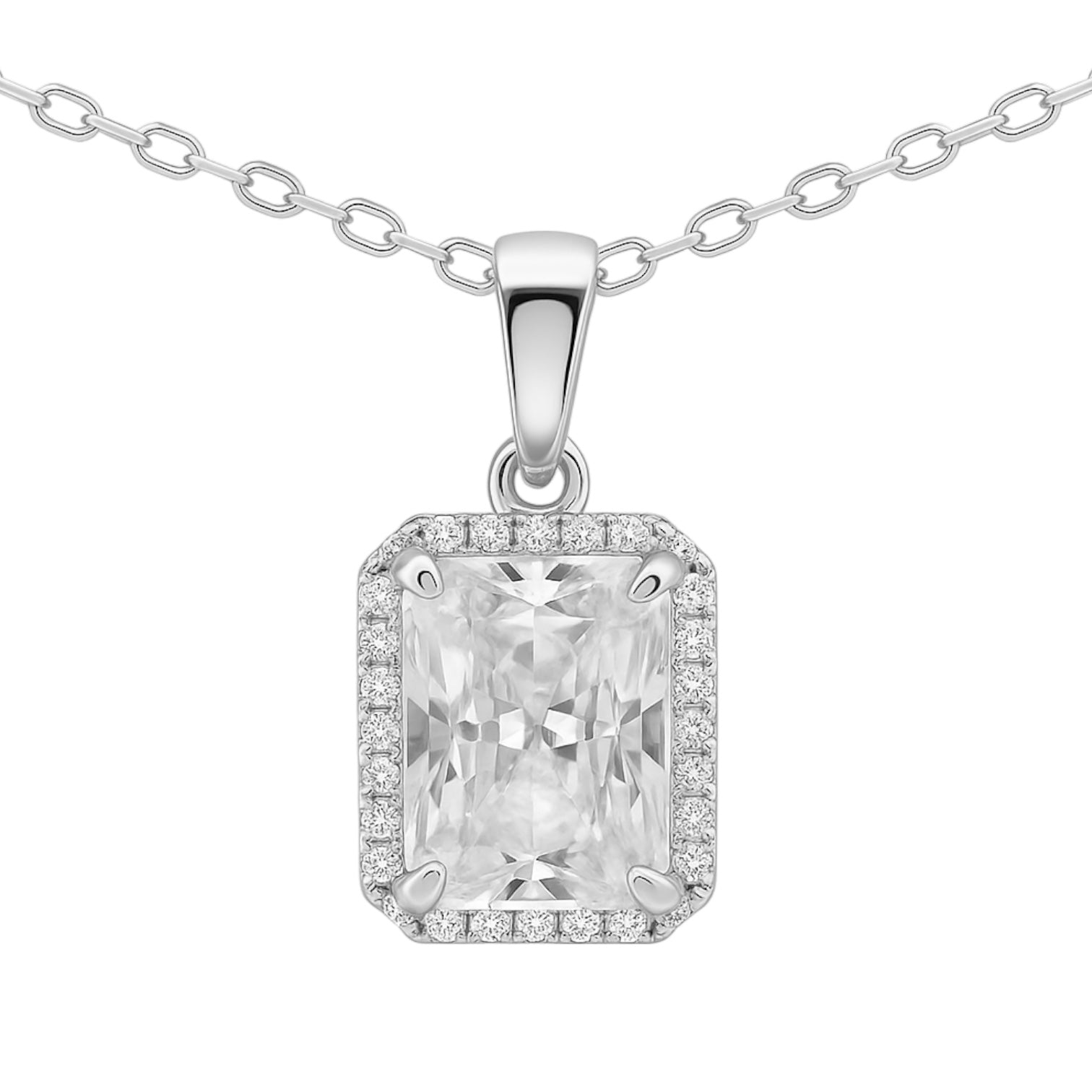 Sterling Silver 3.0CT Radiant Cut Halo Moissanite Necklace