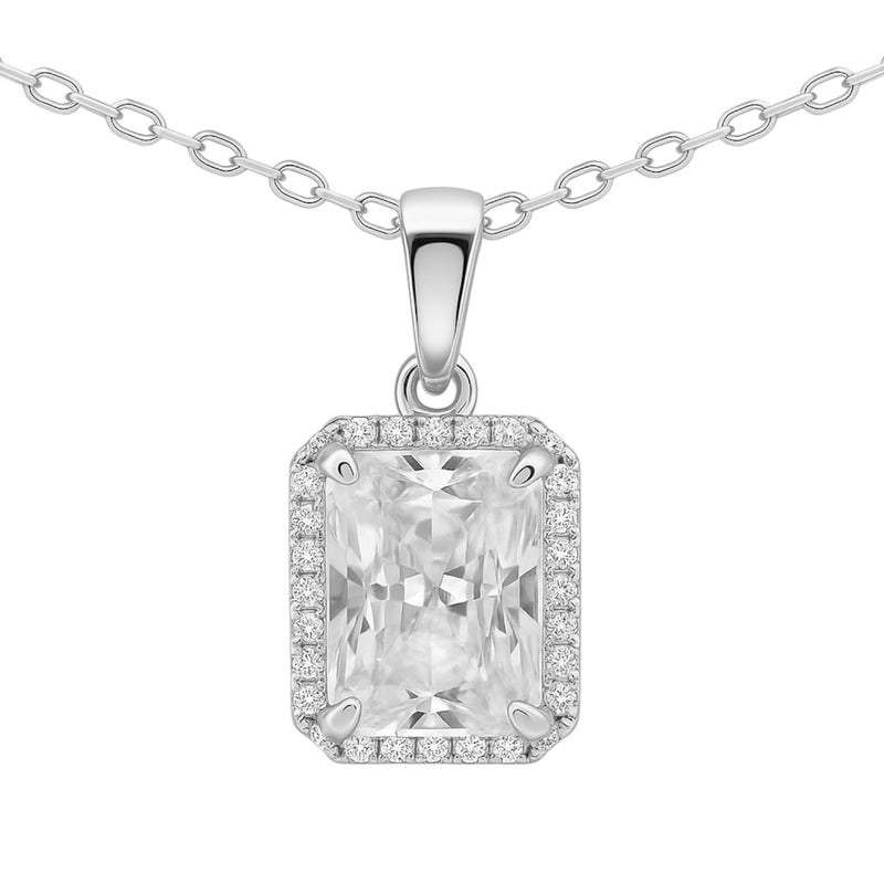 Sterling Silver 3.0CT Radiant Cut Halo Moissanite Necklace