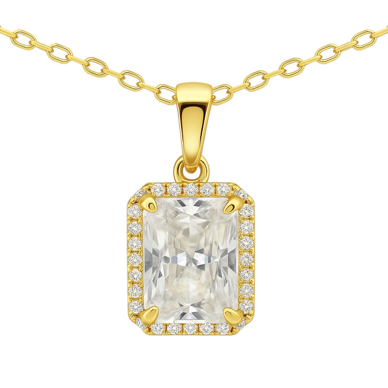 Sterling Silver 3.0CT Radiant Cut Halo Moissanite Necklace