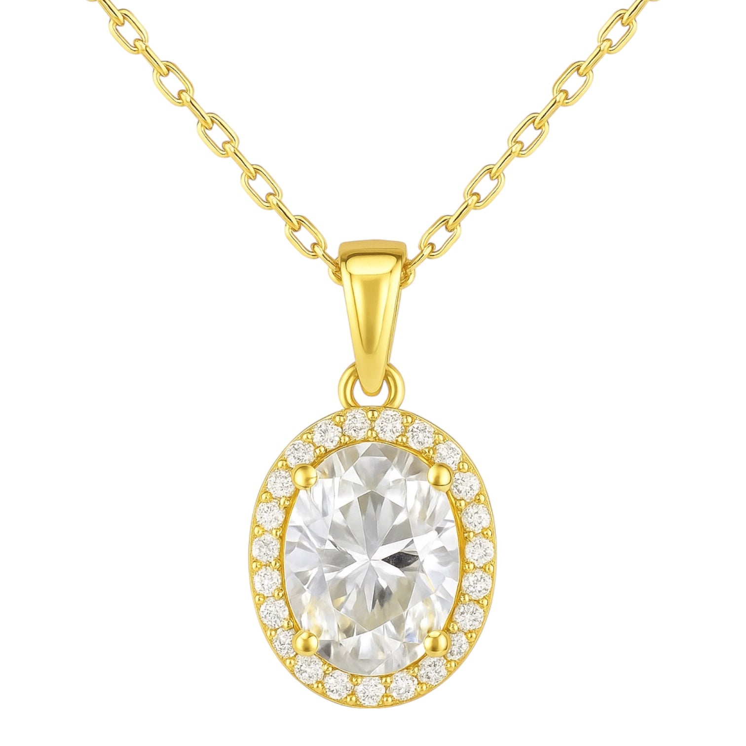 Sterling Silver 2.0CT Oval Moissanite W/ Halo Necklace