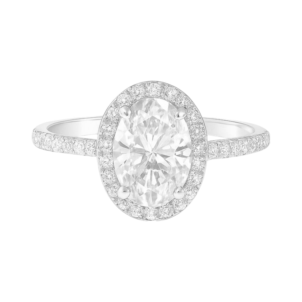 Sterling Silver Oval 6MM*8MM 1.5CT Moissanite W/ Halo Ring