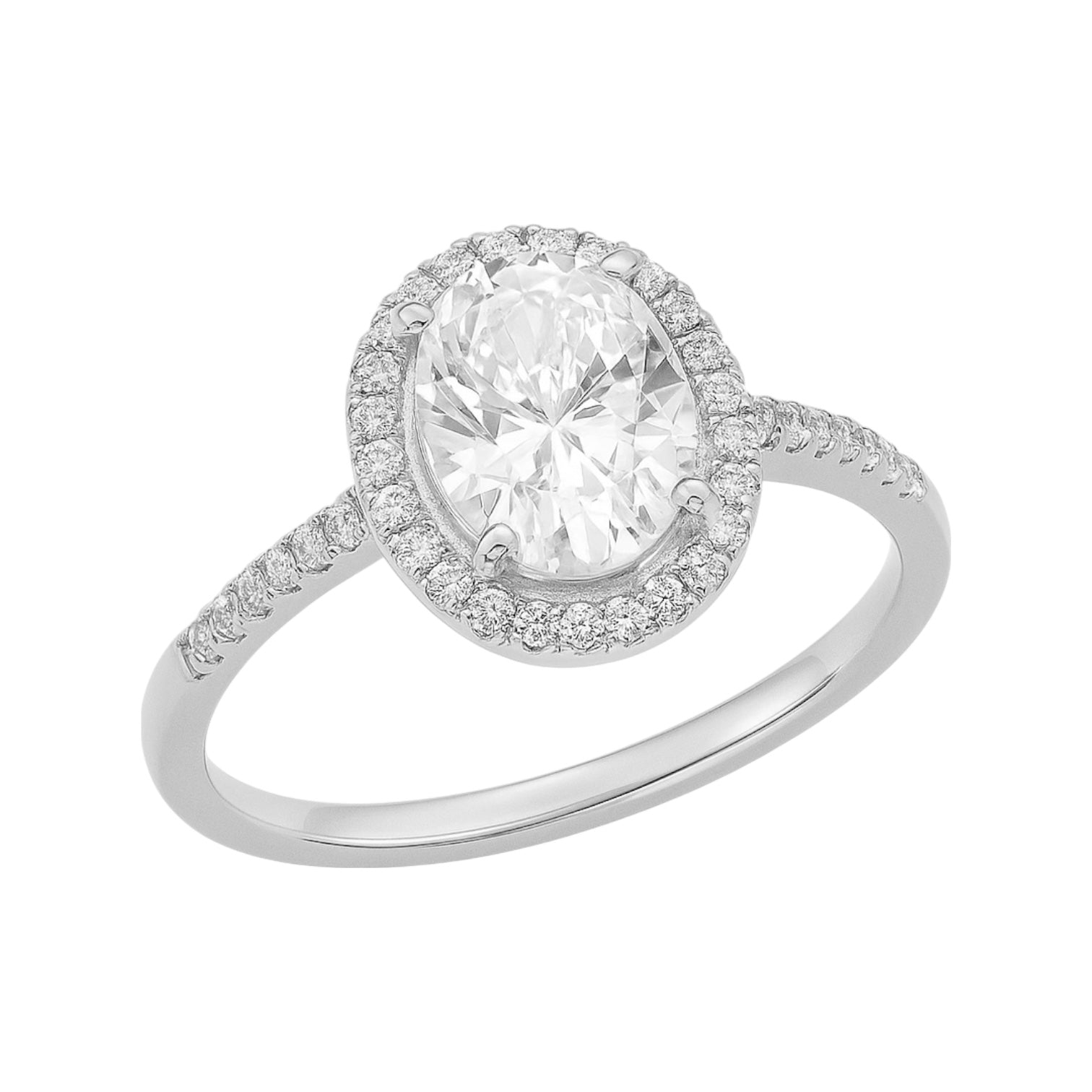 Sterling Silver Oval 6MM*8MM 1.5CT Moissanite W/ Halo Ring