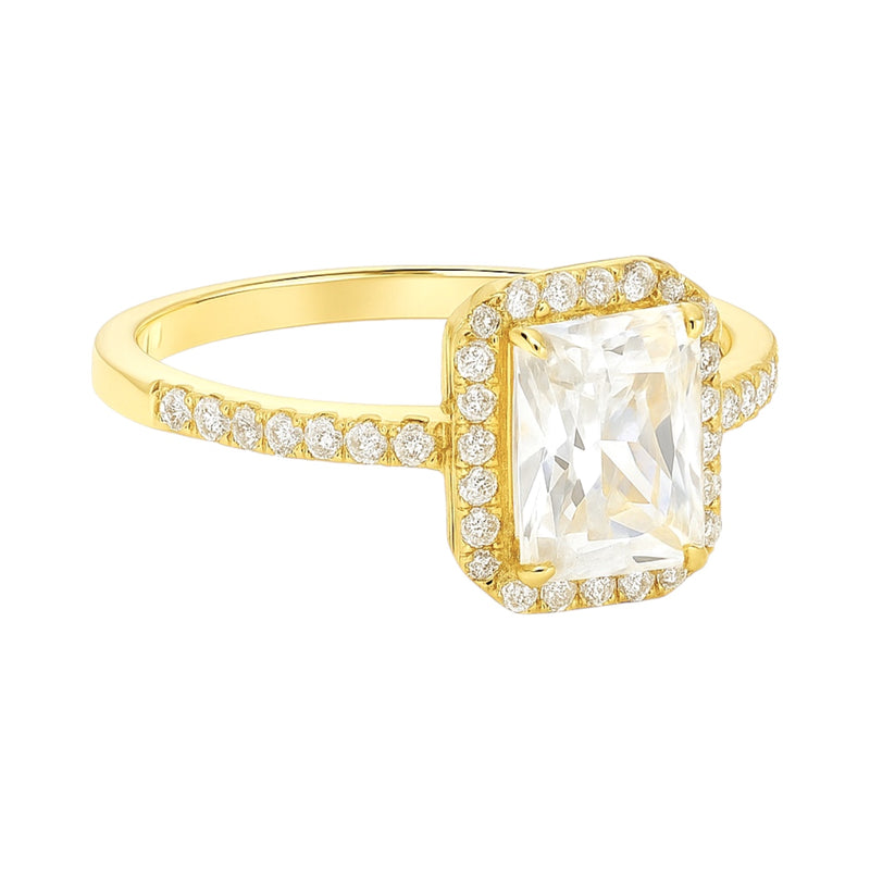 Sterling Silver Emerald Cut 6MM*8MM 2.0CT Moissanite W/ Halo Ring