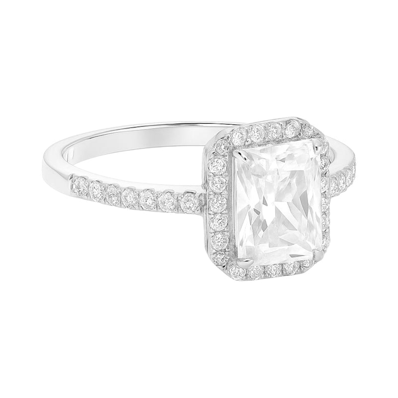 Sterling Silver Emerald Cut 6MM*8MM 2.0CT Moissanite W/ Halo Ring