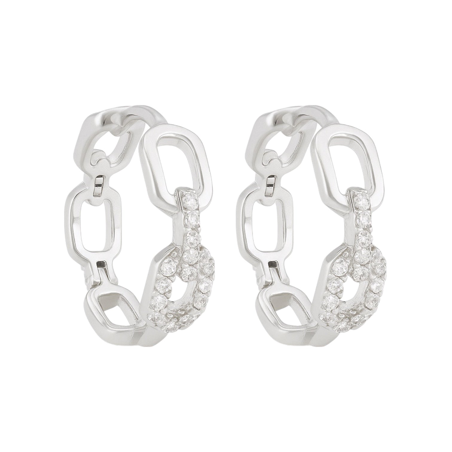 Sterling Silver CZ Oval Link Small Hoop Earrings