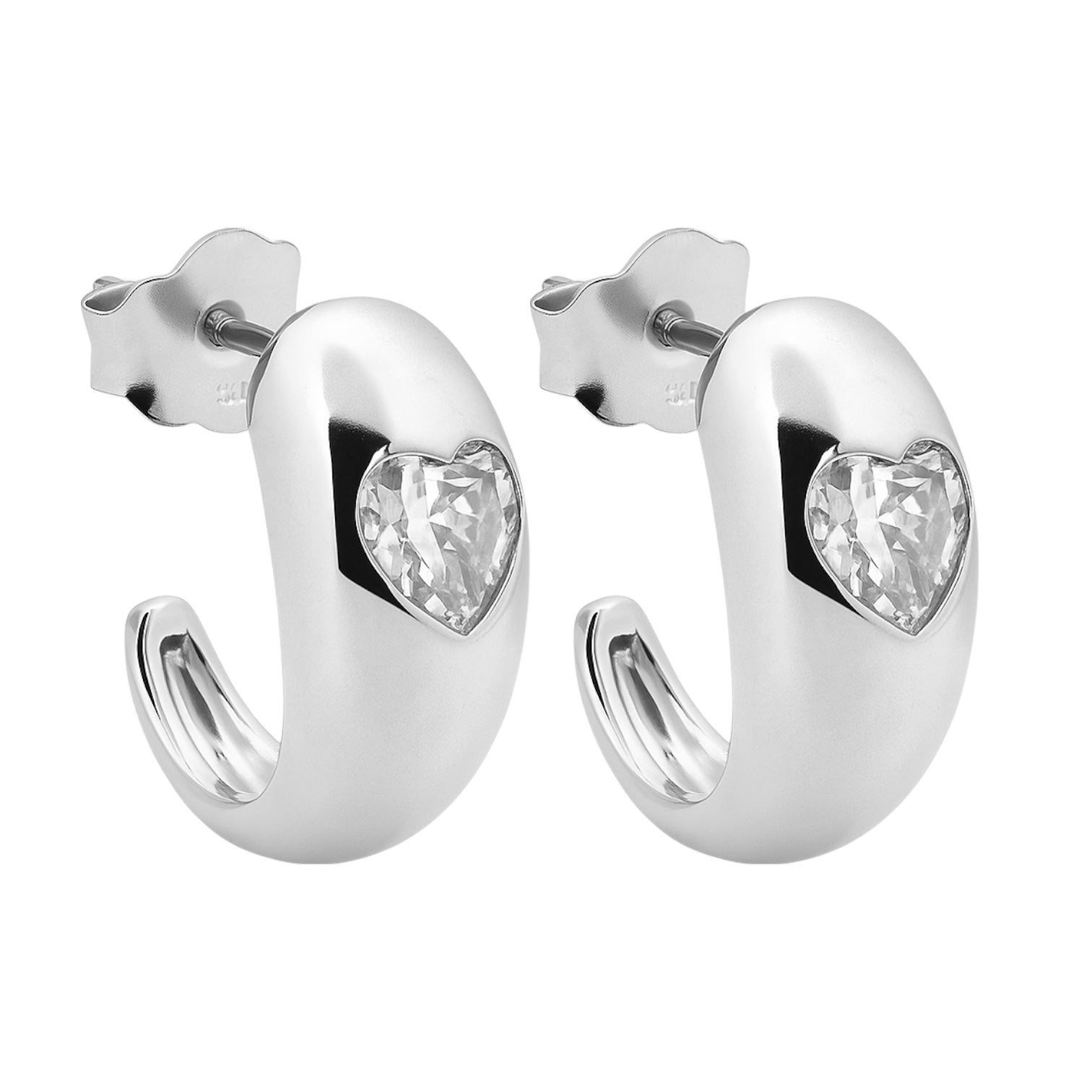 Sterling Silver Heart CZ Open Huggie Post Earrings