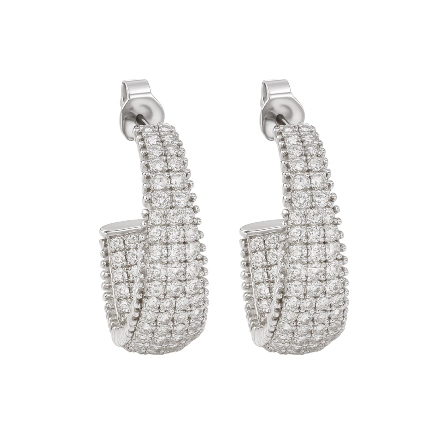 Sterling Silver CZ Pave Open Post Earrings
