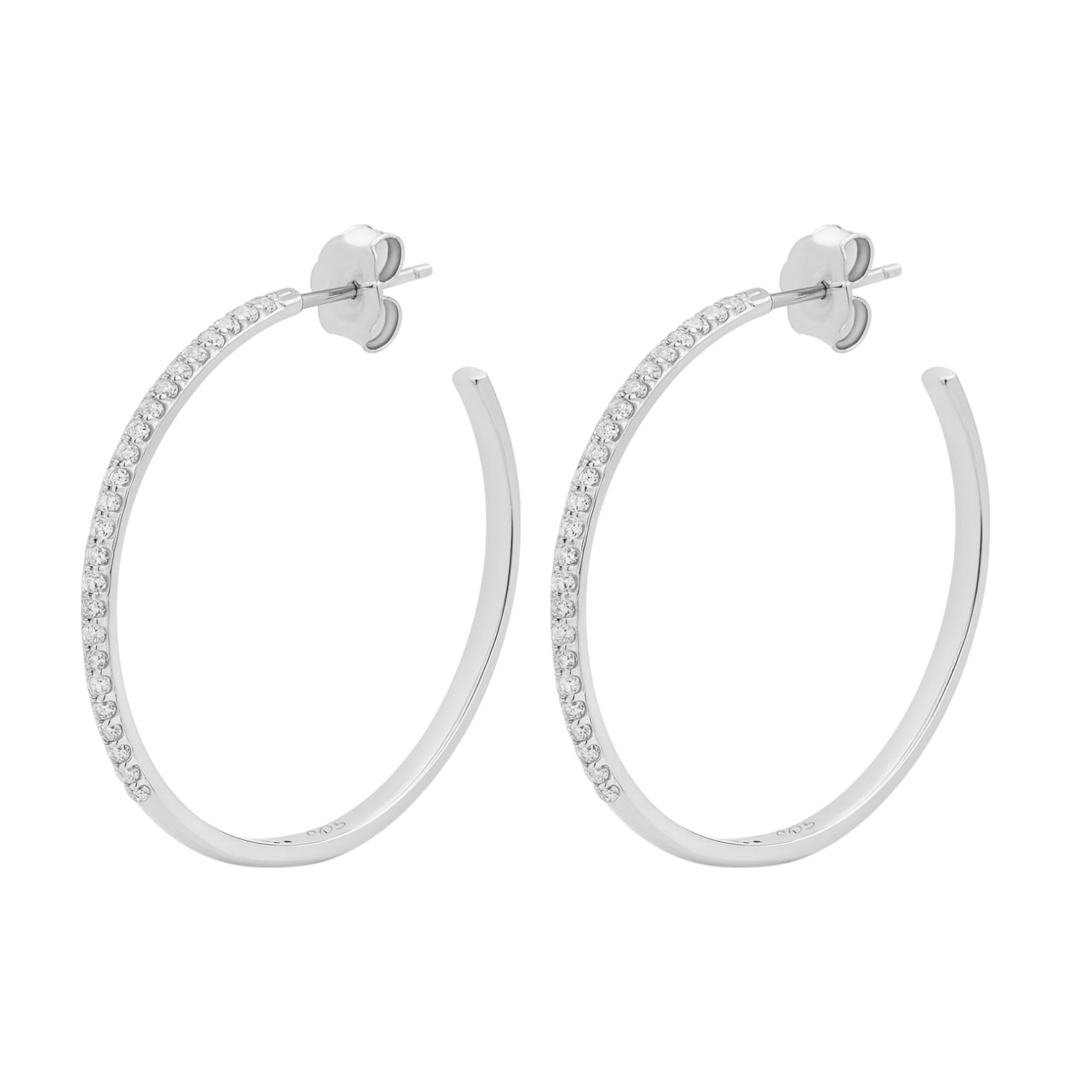 Sterling Silver CZ Beveled Edge Open Post Hoop Earrings