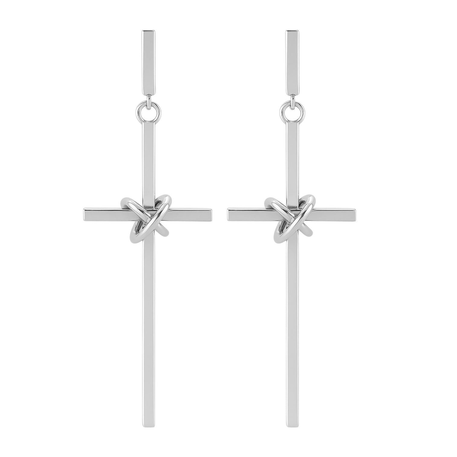 Sterling Silver Large Dangling Cross Earrings